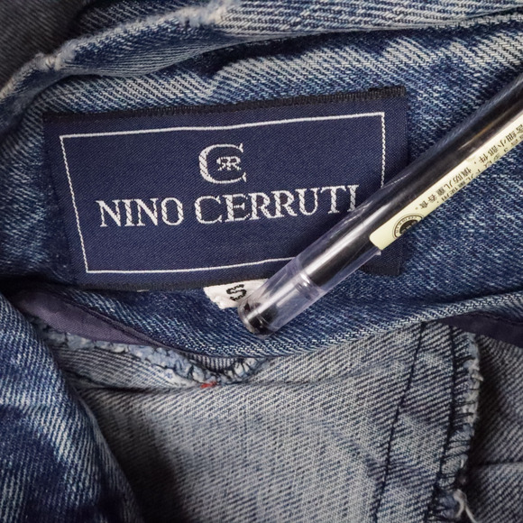 VTG 90s Nino Cerruti Medium Wash Small Blue Denim Long Sleeve Jean Jacket - Picture 6 of 10